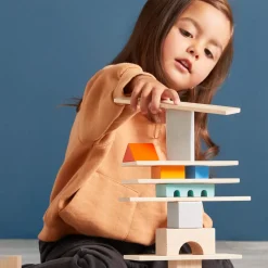 Colored Wooden Building Blocks - 85 Piece Set