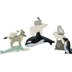 Wooden Polar Animal Figures and Display Case